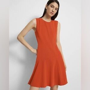 Theory Fit-and-Flare Dress in Striped Admiral Crepe CORAL color size 8